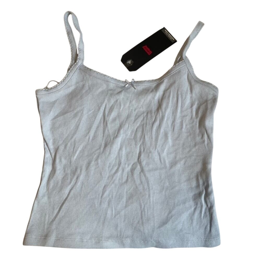 Levis Womens Ribbed Cami Top Light Blue Scalloped Trim Bow Small NWT